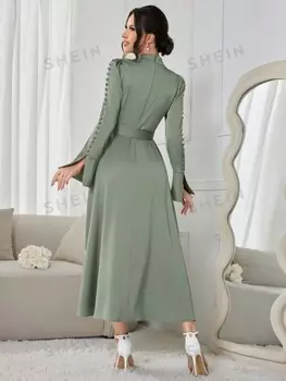 Modely Платье Абая с длинными рукавами, Женская мода, Женская мода Shein, оливково-зеленый