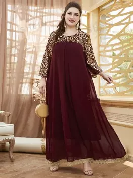 Modely Платье больших размеров, принт барокко Shein, белый/бордовый