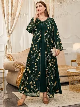 Modely Платье-туника больших размеров, цветочная вышивка, кружевная ткань Shein, зеленый