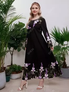 Modely Платье-туника больших размеров, цветочный принт Shein, черный