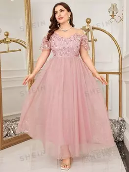 Modely Вечернее платье больших размеров с пайетками, платье подружки невесты Shein, розовый