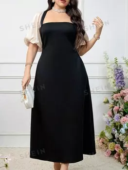 Modely Женское платье больших размеров, простое цветное платье с пышными рукавами, элегантное вечернее платье макси Shein, мультиколор