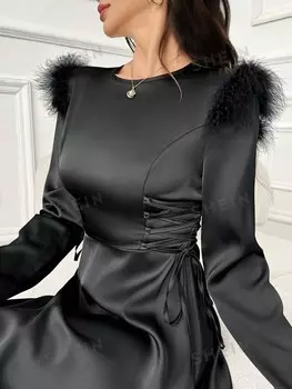 Modely Женское платье с арабскими перьями Shein, черный