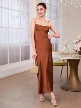 Modichic, Однотонное платье, завязанное на узле, без спинки, на одной бретельке Shein, коричневый