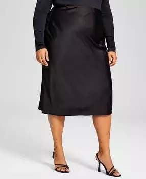 Модная атласная юбка-комбинация больших размеров And Now This, черный