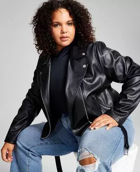Модная байкерская куртка большого размера из искусственной кожи And Now This, черный