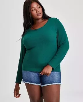 Модная футболка больших размеров с круглым вырезом в рубчик And Now This, зеленый