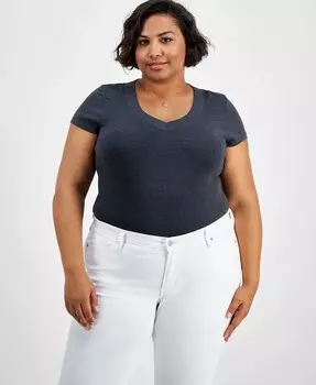 Модная футболка больших размеров с V-образным вырезом и короткими рукавами Planet Gold, серый