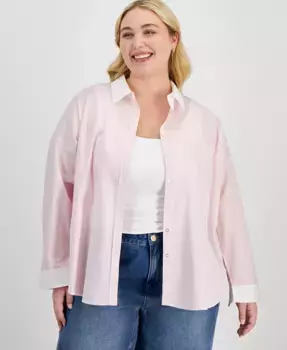 Модная хлопковая рубашка с контрастными полосками больших размеров And Now This, мультиколор