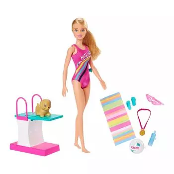 Модная кукла для плавания Barbie и набор аксессуаров для бассейна для собак Barbie