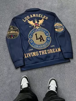 Модная мужская куртка Sporsity, длинный рукав, молния спереди, буквенный принт Manfinity, темно-синий