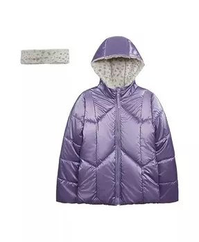 Модная стеганая куртка для девочек-малышей со светоотражающим блеском Jessica Simpson, фиолетовый
