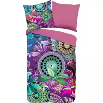 Модное двустороннее постельное белье «Axelle», Мако-сатин, 135х200, молния, двусторонний вид, мандала, разноцветный, фиолетовый Hip