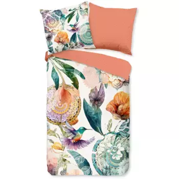 Модное двустороннее постельное белье «BERNICE», Мако-сатин, 135х200, молния, двусторонний вид, мандала, цветы, белый Hip