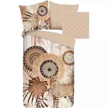 Модное двустороннее постельное белье «Raeni», мако-сатин, 135х200, молния, двусторонний вид, мандала, леопардовый песочный Hip