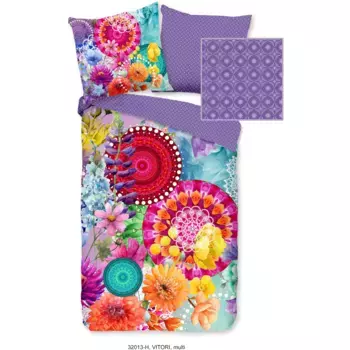Модное двустороннее постельное белье «Vitori», Мако-сатин, 135х200, молния, двусторонний вид, мандала, разноцветный, фиолетовый Hip