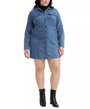 Модное джинсовое платье-рубашка больших размеров Flynn Western из хлопка Levi's, синий