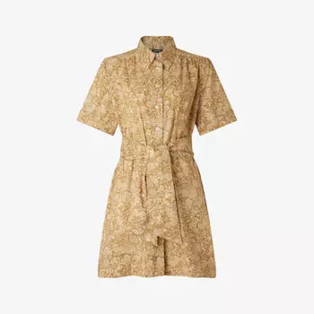 Модное хлопковое мини-платье с короткими рукавами и цветочным узором Soeur, бежевый