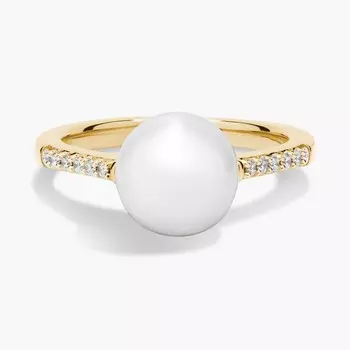 Модное кольцо с пресноводным жемчугом и бриллиантами из 14-каратного желтого золота Blue Nile