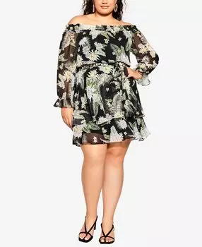 Модное мини-платье больших размеров tropicana City Chic, мульти