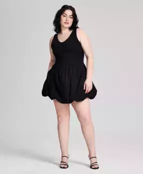 Модное мини-платье из хлопка с эффектом пузырьков для полных And Now This, черный