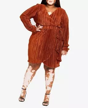 Модное мини-платье Macie больших размеров с V-образным вырезом City Chic, коричневый