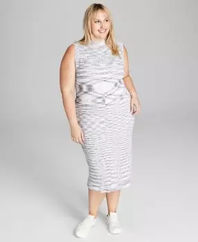 Модное платье больших размеров космического крашения с воротником под горло And Now This, черно-белый