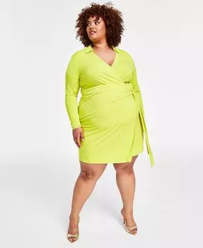 Модное платье больших размеров с искусственным запахом Nina Parker, желтый