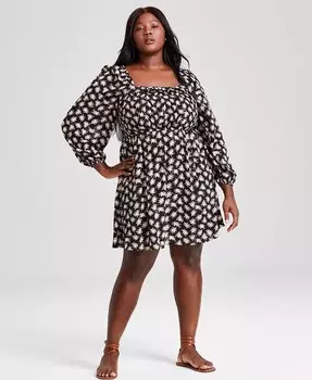 Модное платье больших размеров с квадратным вырезом и присборами And Now This, мультиколор