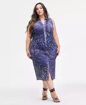 Модное платье-футляр с эффектом омбре и сборками для полных Nina Parker, синий