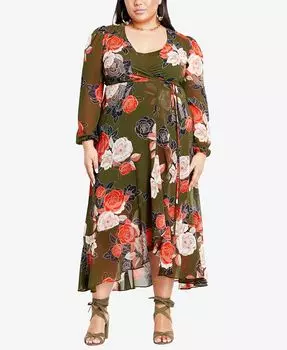 Модное платье макси Sadie больших размеров City Chic, цвет Army Green Gardenia