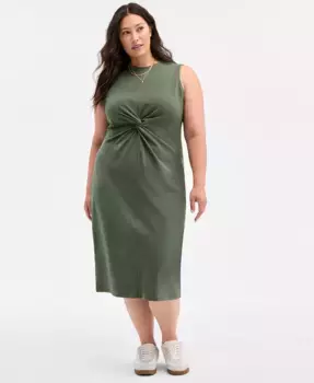 Модное вязаное миди-платье с полосками и узлом спереди для плюс-сайз On 34th, зеленый