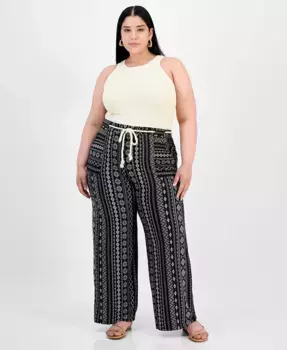 Модные эластичные брюки с принтом и поясом-шнуром Plus Size Derek Heart, черный