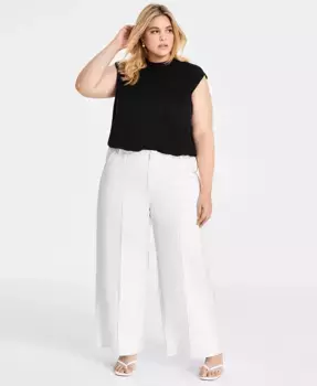 Модные брюки с высокой посадкой и расклешенными штанинами из понте-трикотажа больших размеров Bar III, черный