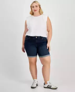 Модные джинсовые шорты с подвернутыми манжетами большого размера Celebrity Pink, синий