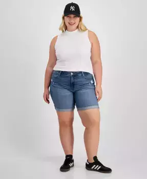 Модные джинсовые шорты с потертостями и подвернутыми манжетами Plus Size Celebrity Pink, синий