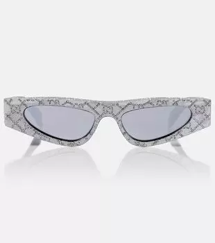 Модные солнцезащитные очки GG с кошачьим глазом Gucci, Black-Black-Silver