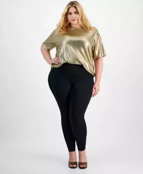 Модные утягивающие леггинсы с высокой посадкой и передним швом, Plus Size Bar III, черный