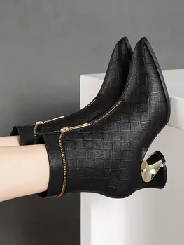 Модные женские ботинки на высоком каблуке, черный