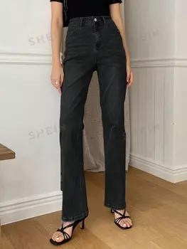 Модные женские прямые джинсы с завышенной талией Универсальный и стильный Dazy, черный