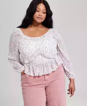 Модный блузон с рюшами и принтом для полных And Now This, мультиколор