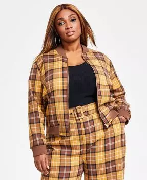 Модный бомбер больших размеров в клетку Nina Parker, коричневый