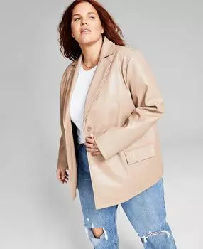 Модный длинный блейзер большого размера из искусственной кожи And Now This