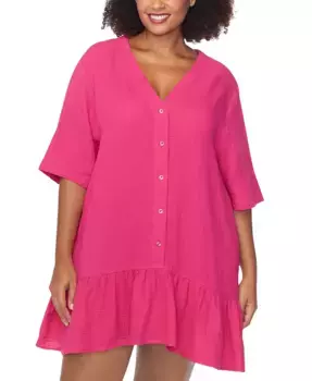 Модный пляжный халат из хлопка Sol больших размеров Raisins Curve, розовый