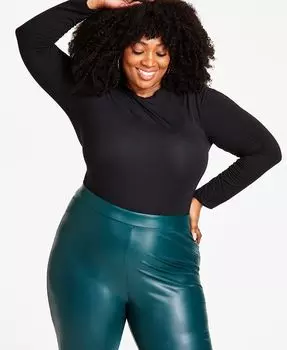 Модный приталенный топ больших размеров с круглым вырезом Nina Parker, черный