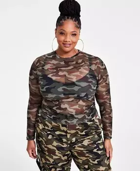 Модный прозрачный сетчатый топ больших размеров Nina Parker, зеленый