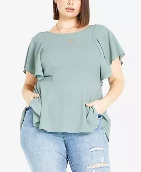 Модный топ больших размеров с баской в романтическом настроении City Chic, зеленый