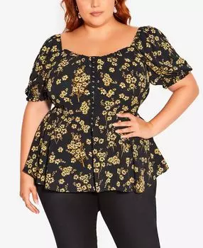 Модный топ больших размеров с причудливым принтом City Chic, мульти