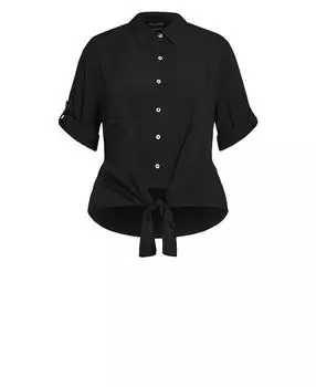 Модный топ больших размеров с завязками и воротником в тропическом стиле City Chic, черный