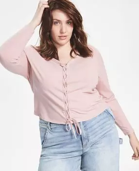 Модный топ на шнуровке в рубчик с v-образным вырезом больших размеров Love, Fire, мульти